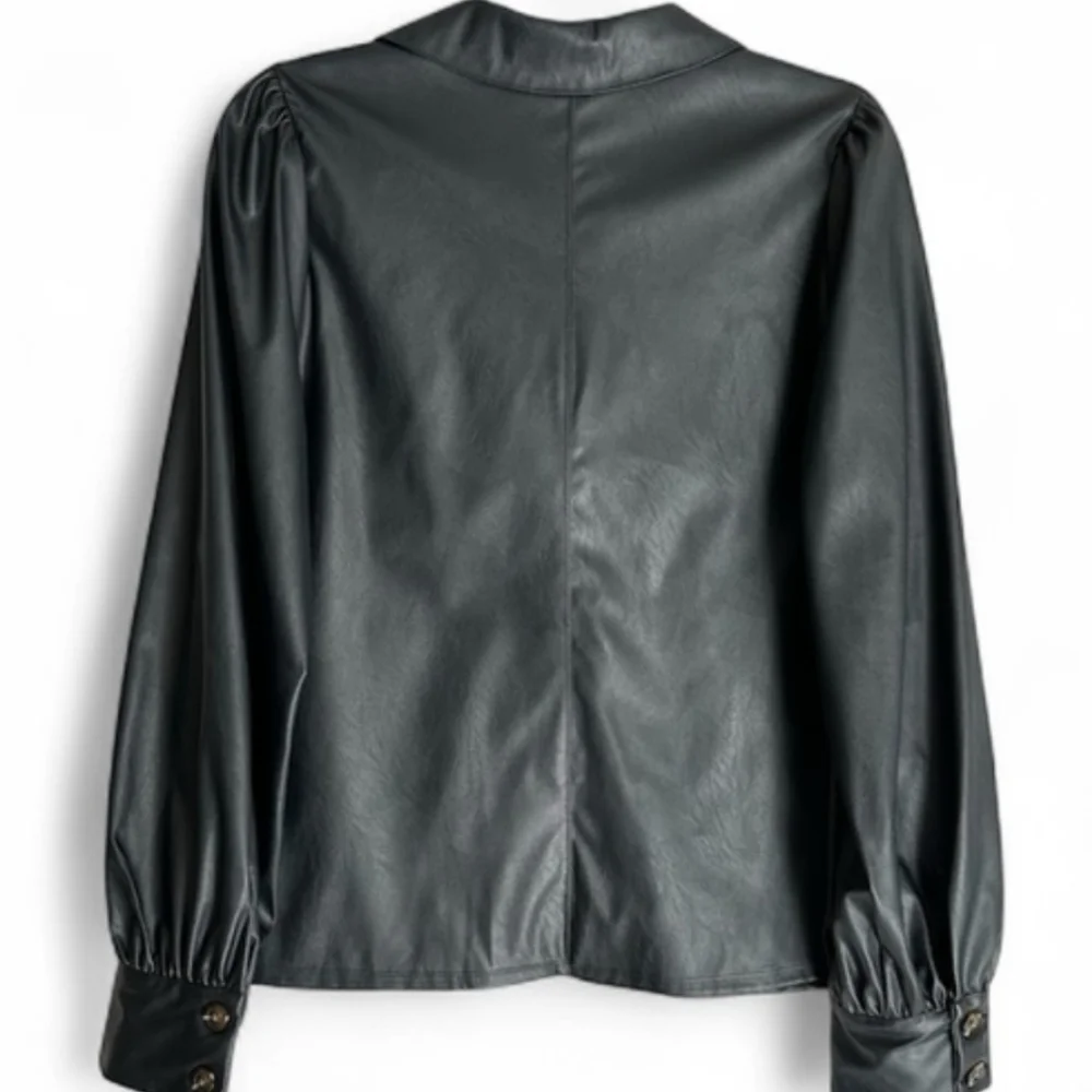 Who What Wear Faux Leather Button Front Top NWT